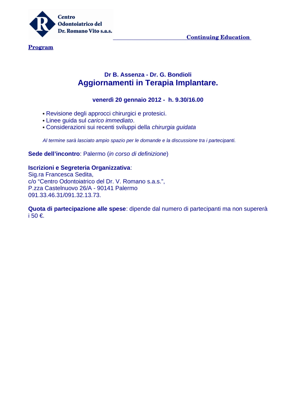 Aggiornamenti in Terapia Implantare · 2012