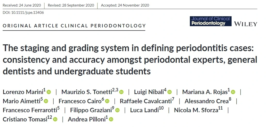 Apertura originale del lavoro di Marini e colleghi, Journal of Clinical Periodontology 2021